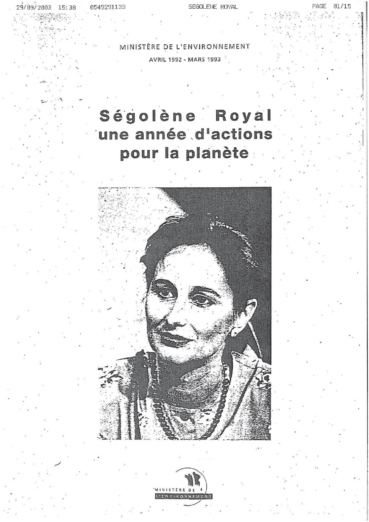 Bilan du Ministère de l'environnement de 1992 à 1993